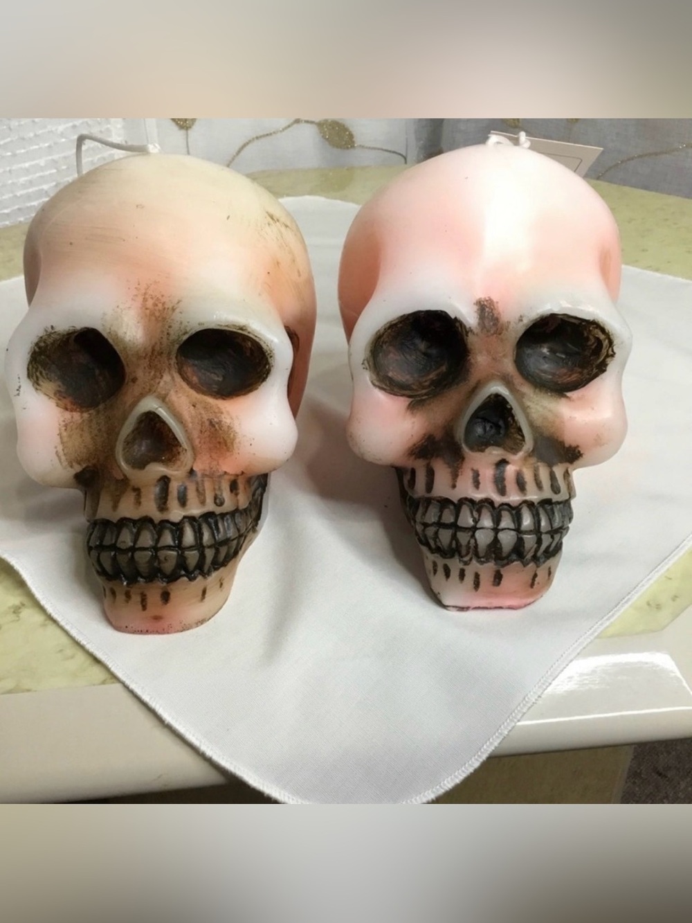 Two White Bleeding Skull Halloween Decor Candles NEW! Spooky Scary Decor